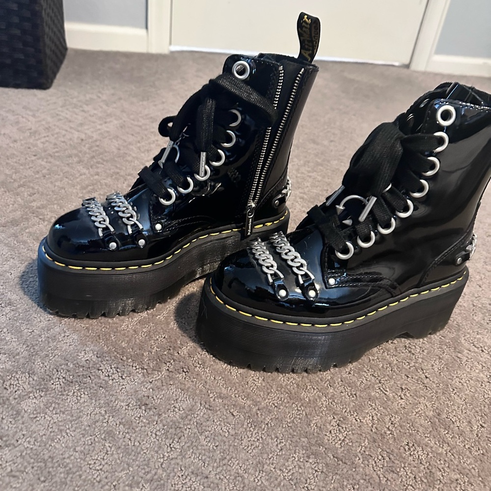 Dr. Martens Black Patent Leather Platform Boots